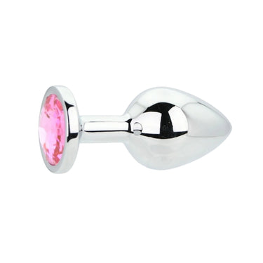 Luxury Toosh Metal Butt Plug with Pink Stone, medium size, showcasing its elegant design and smooth aluminium alloy finish.